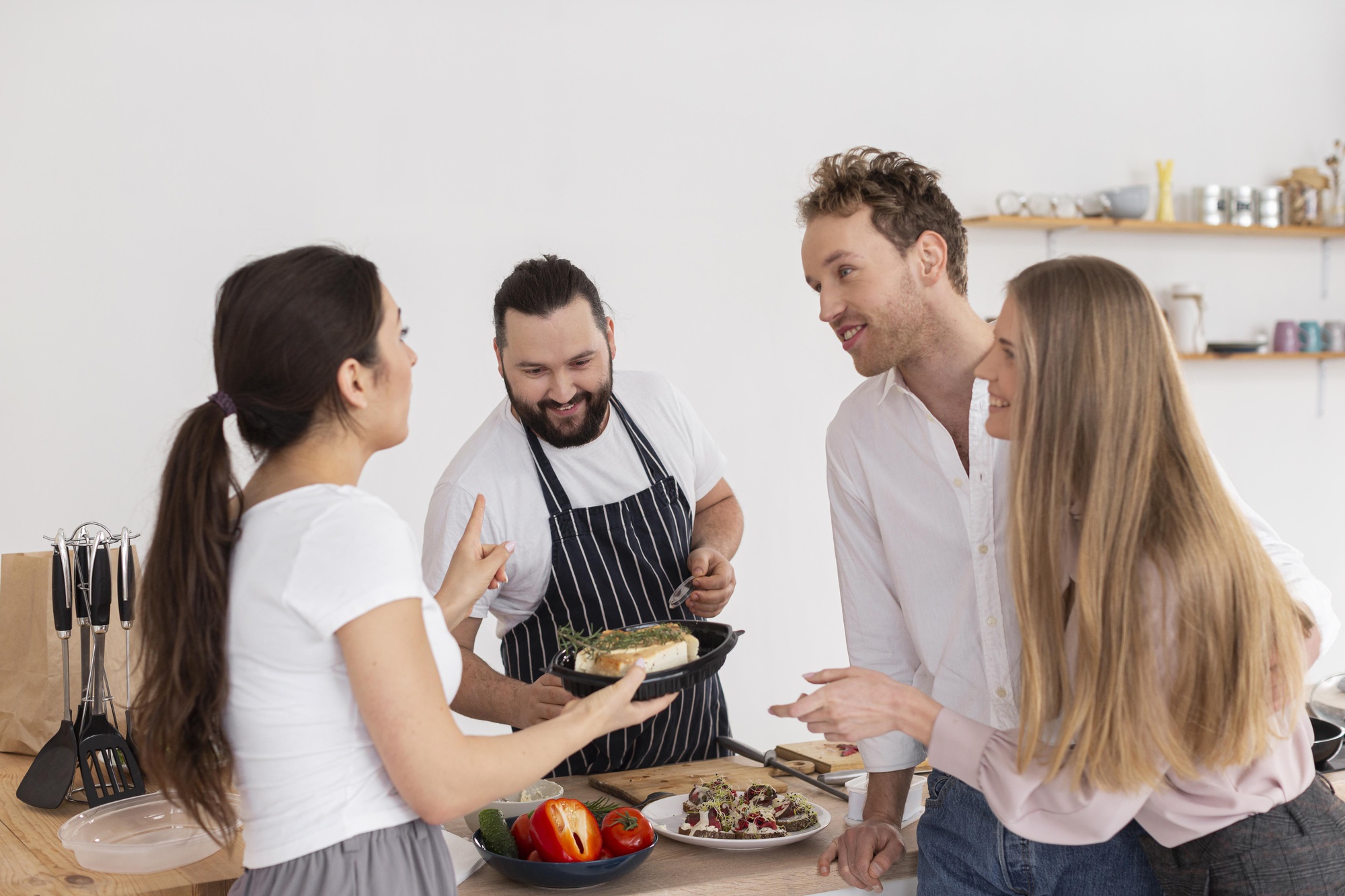 Happy participants tasting dishes